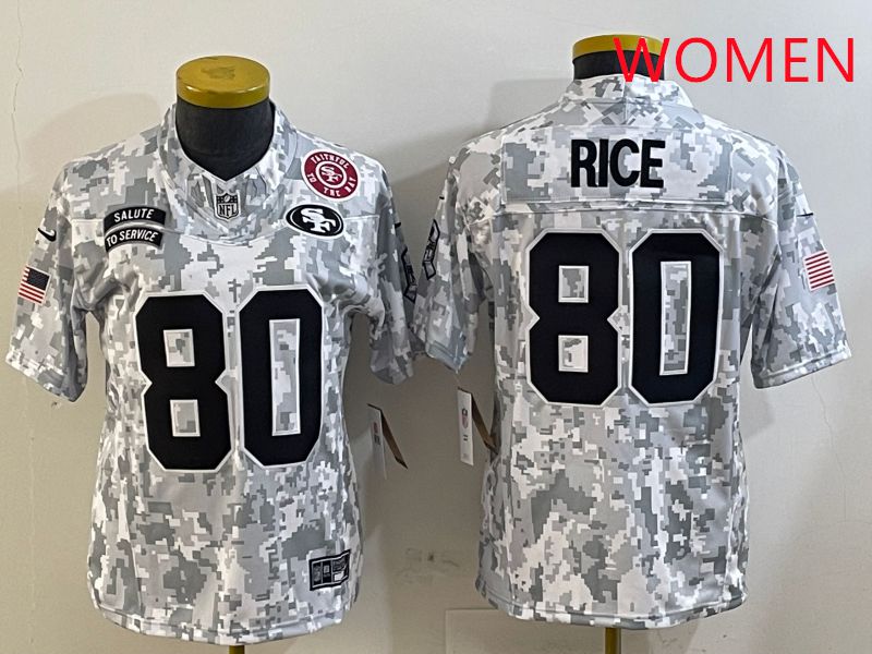 Women San Francisco 49ers 80 Rice Nike Arctic Camo 2025 Salute to Service Limited NFL Jersey style 4